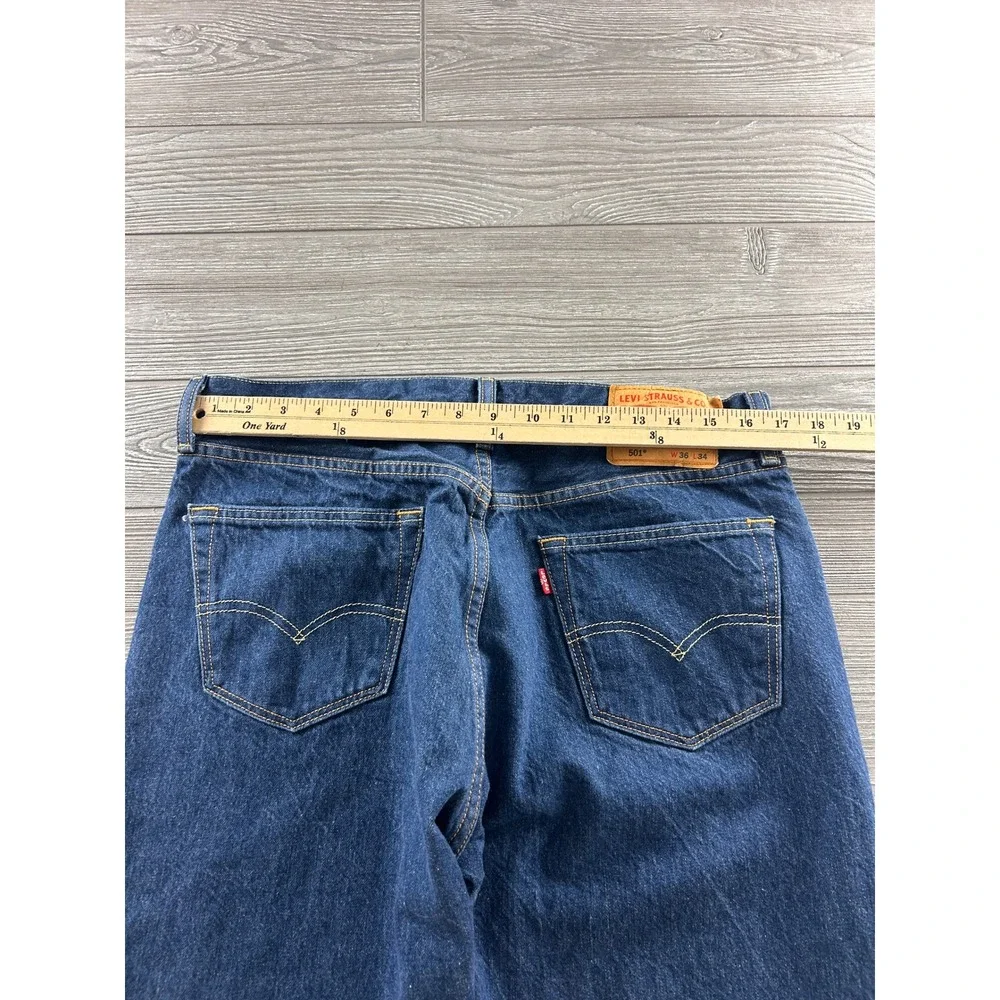 Levis 501 Original Fit Jeans Mens 36x34 Dark Wash Indigo Blue Cotton Button Fly